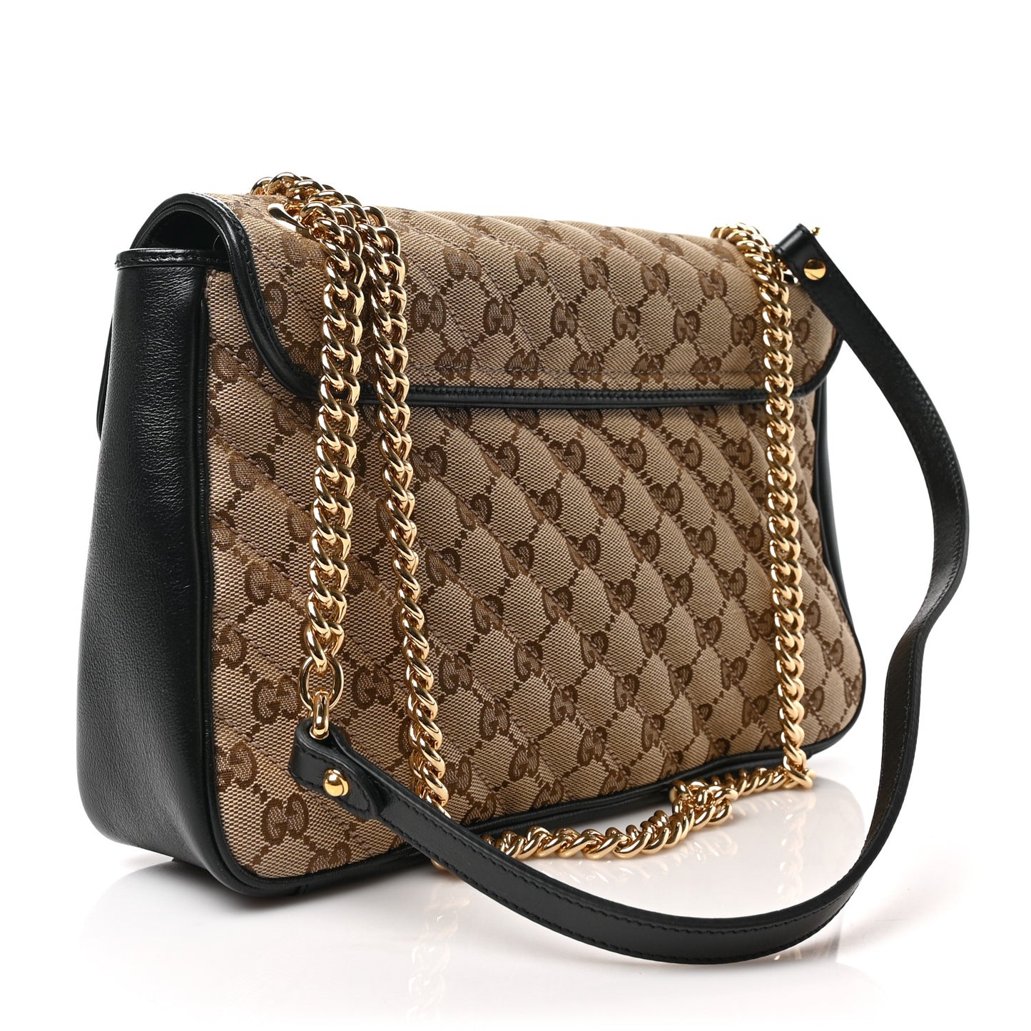 Monogram Azalea Calfskin Matelasse Diagonal Medium GG Marmont Shoulder Bag Beige Ebony Black