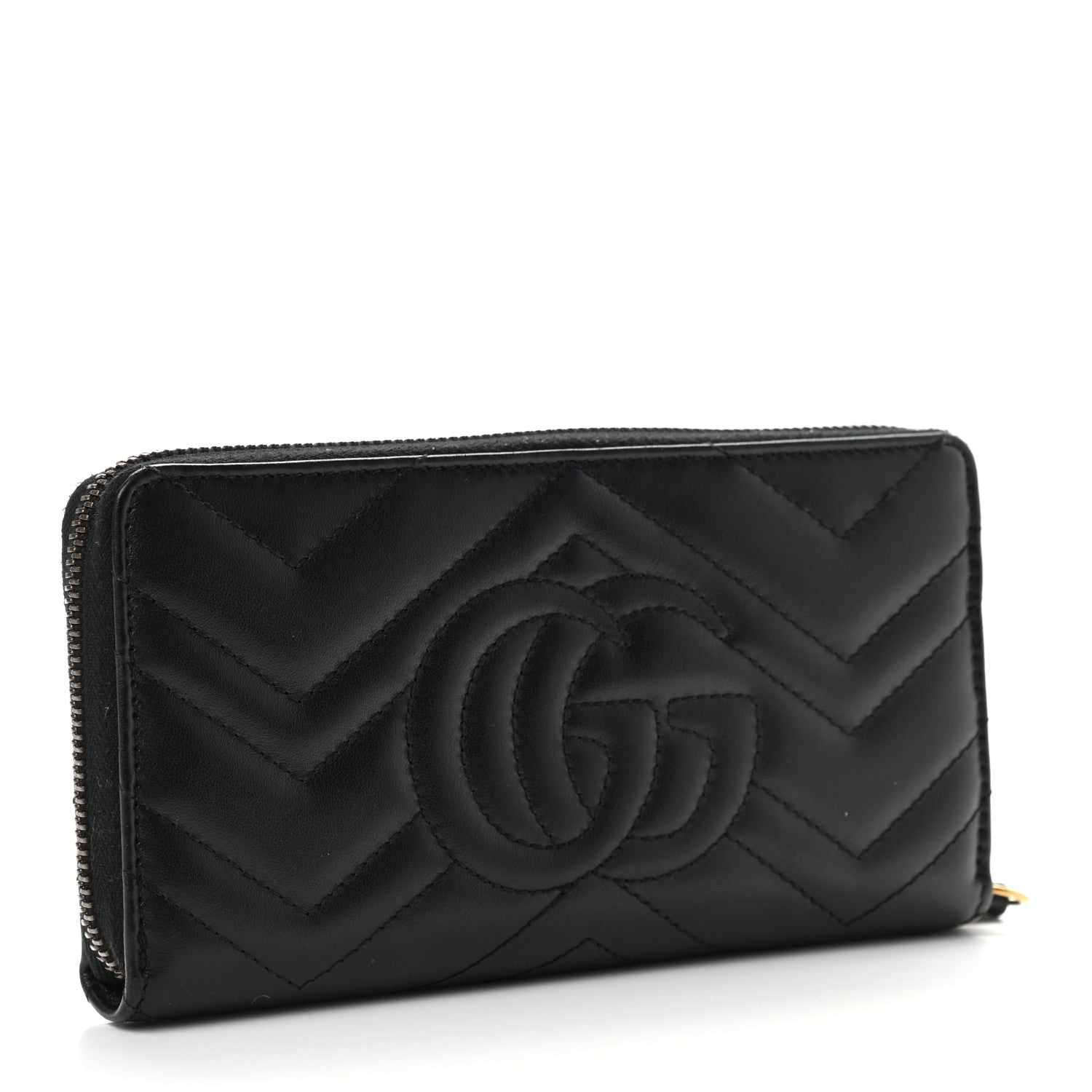 Gucci Calfskin Matelasse GG Marmont Zip Around Wallet Black 3 of 6