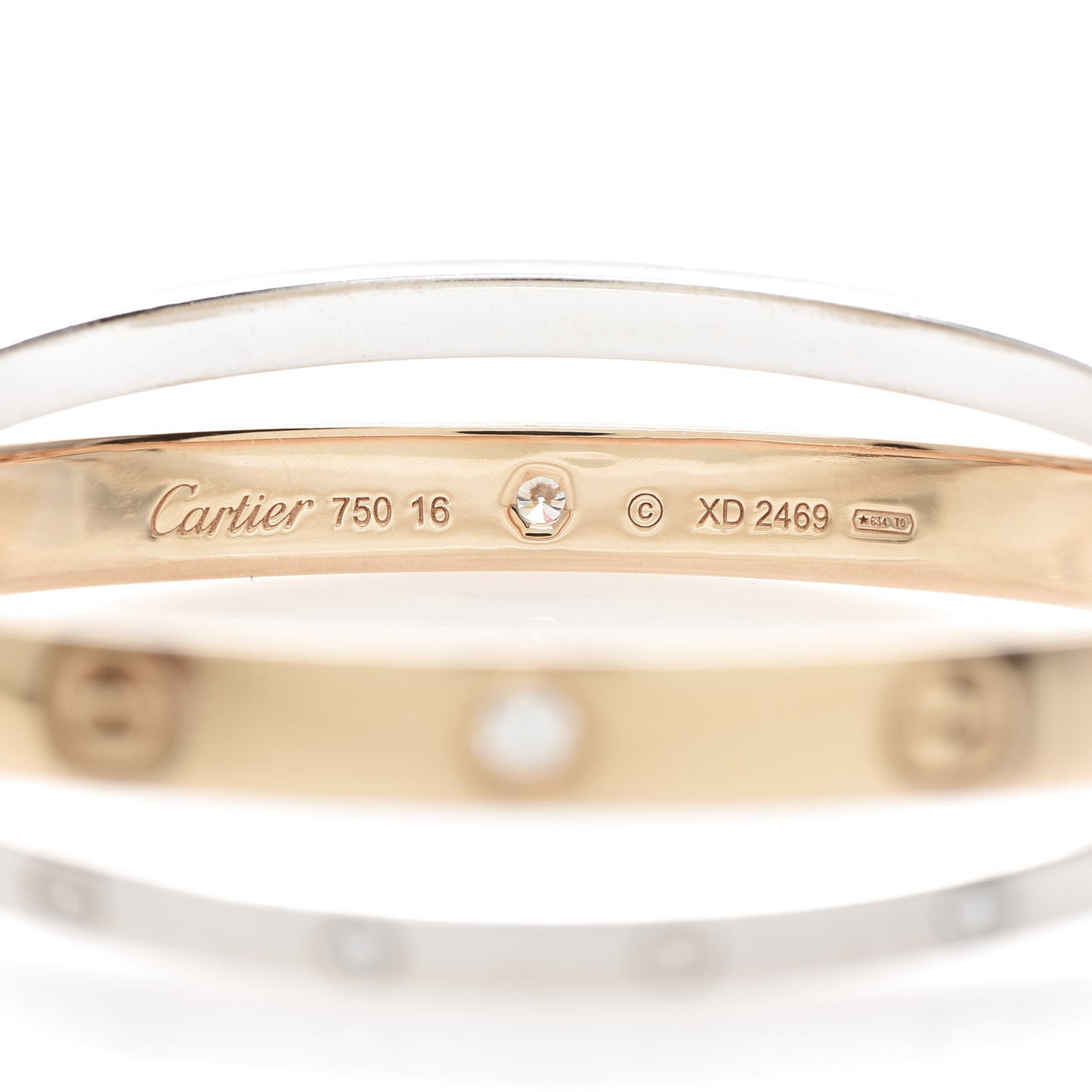 18K Pink White Gold 12 Diamond Double LOVE Bracelet 16