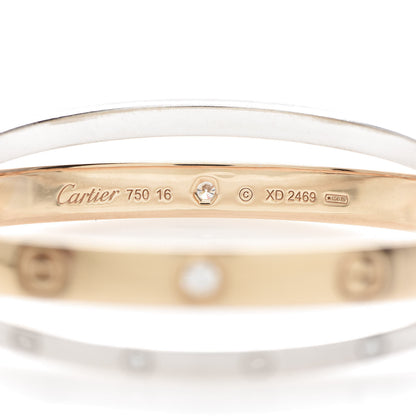 Cartier 18K Pink White Gold 12 Diamond Double LOVE Bracelet 16 4 of 6