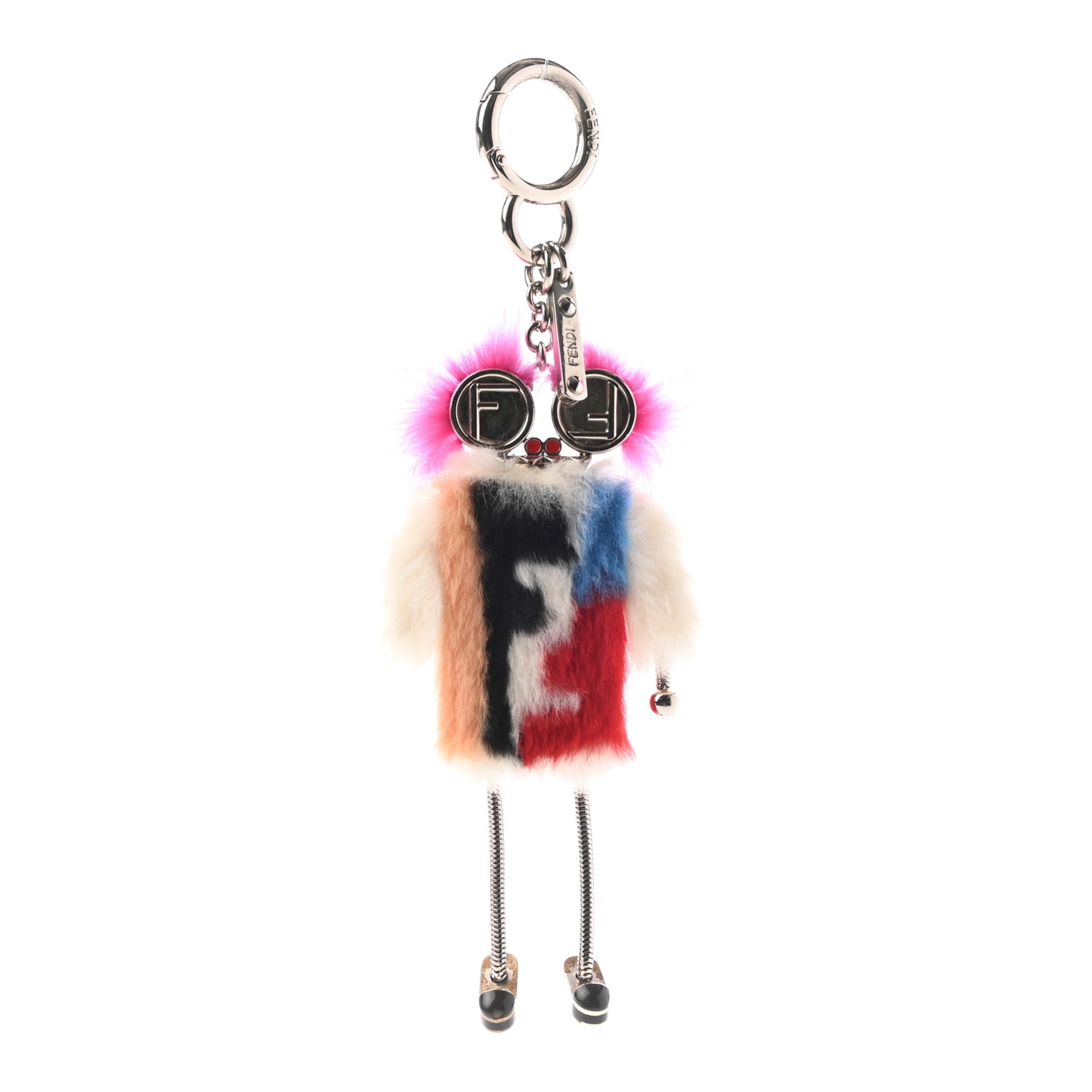 Rabbit Mink Fox Fur F is Fendi Teen Witch Bag Charm White Multicolor