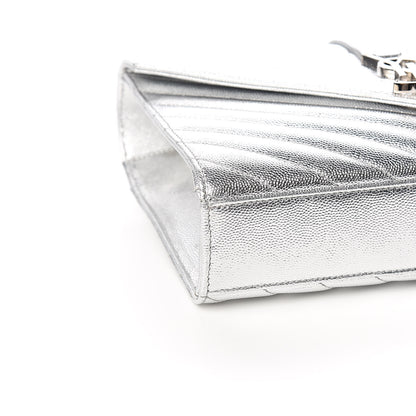 Saint Laurent Sheepskin Matelasse Chevron Monogram Medium College Bag Silver 7 of 9