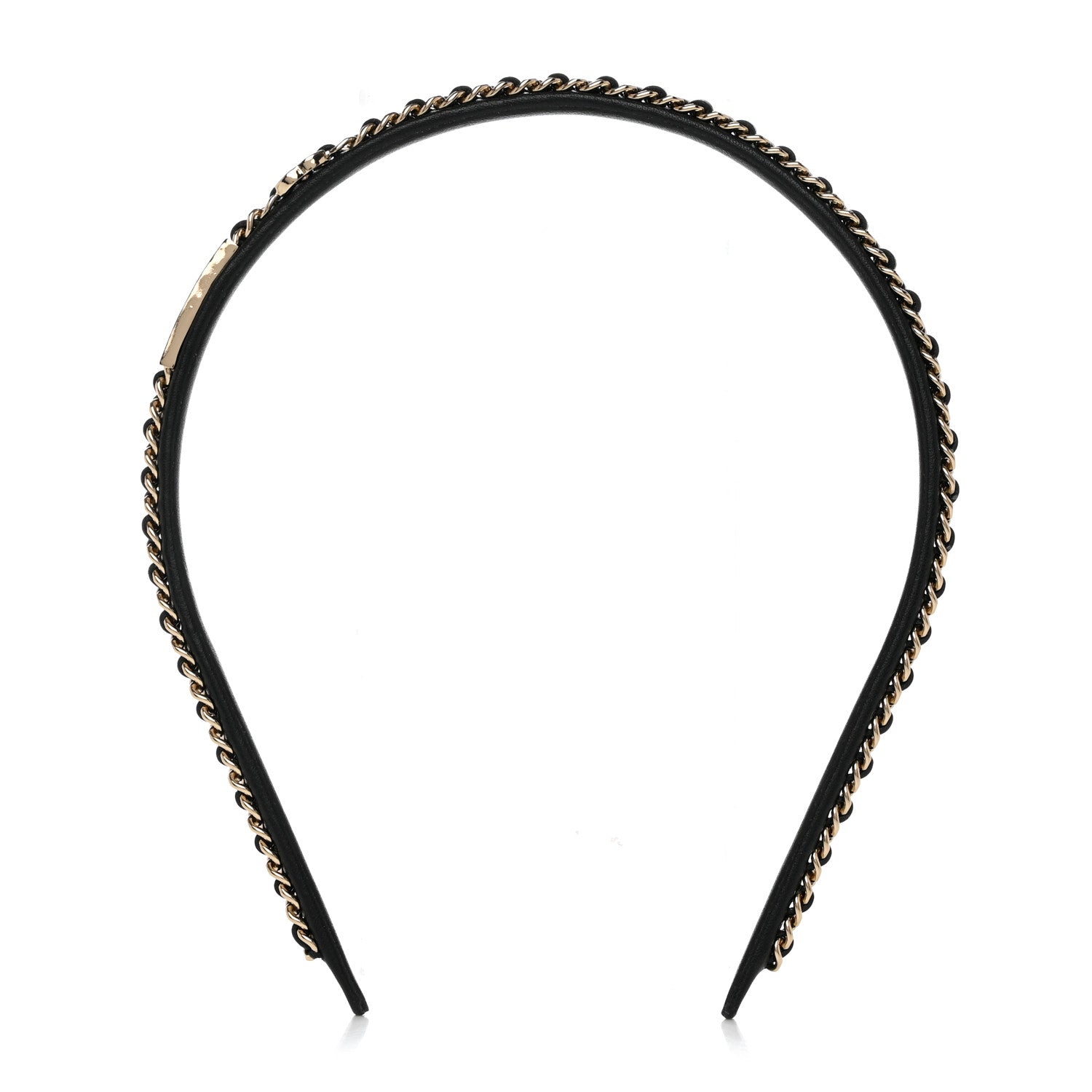 Chanel Metal Lambskin Chain CC Headband Black Gold 1 of 4