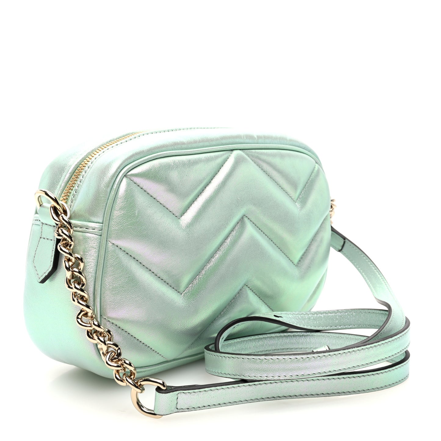 Iridescent Nappa Chevron Matelasse Small GG Marmont Chain Shoulder Bag Iridescent Salvy Green