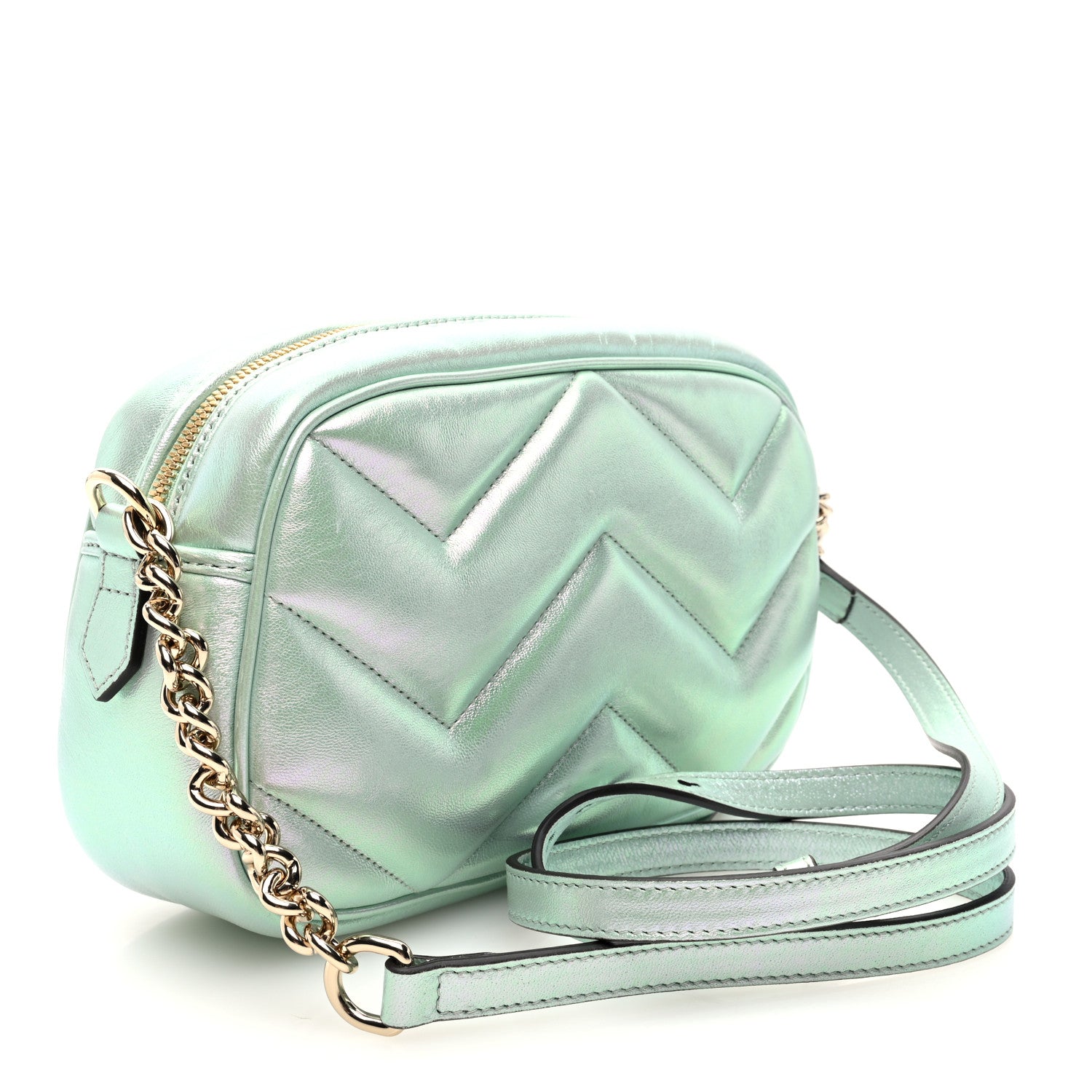Gucci Iridescent Nappa Chevron Matelasse Small GG Marmont Chain Shoulder Bag Iridescent Salvy Green 3 of 9