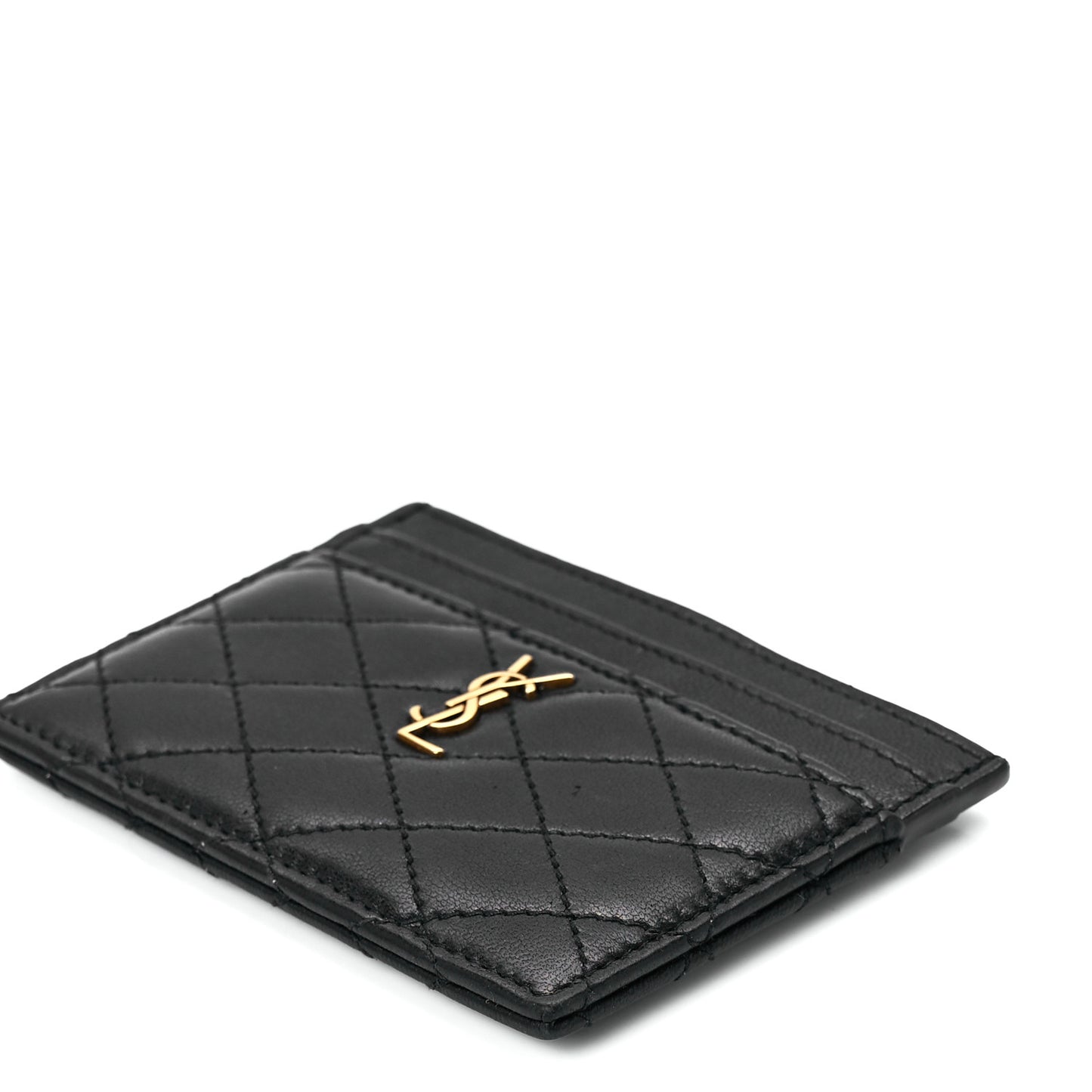 Lambskin Quilted Monogram Gaby Card Case Black