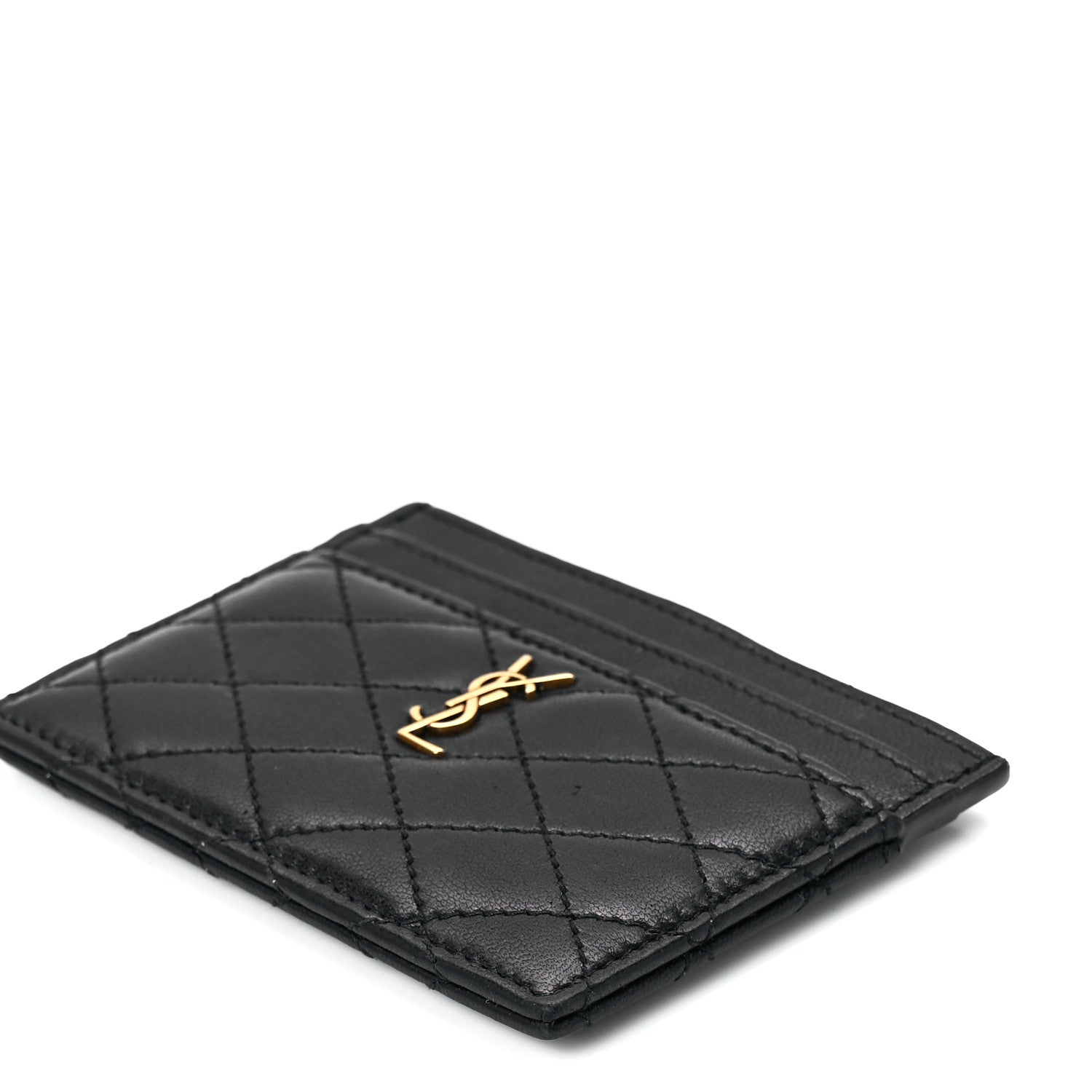 Saint Laurent Lambskin Quilted Monogram Gaby Card Case Black 11 of 12