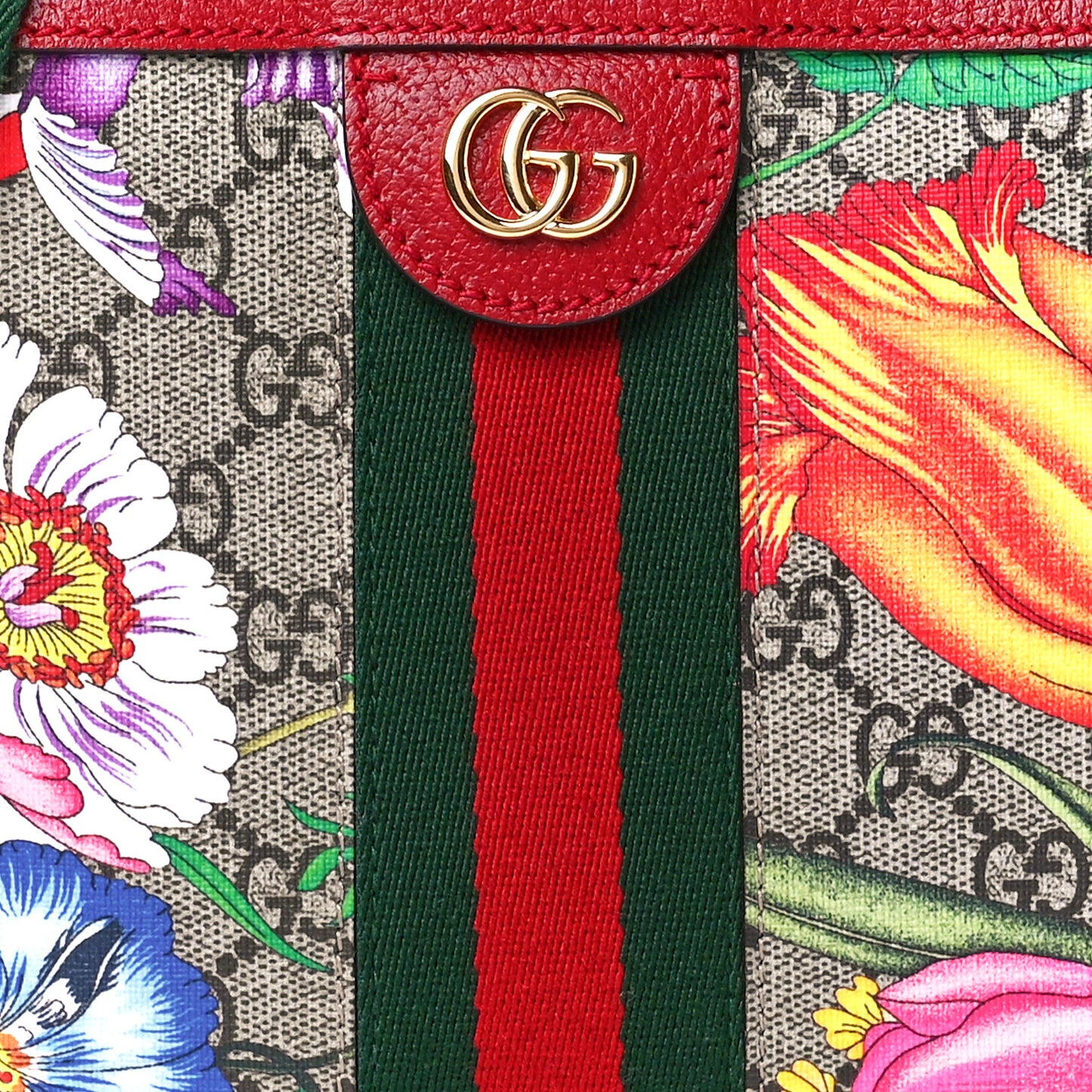 GG Supreme Monogram Flora Web Small Ophidia Top Handle Shoulder Bag Hibiscus Red