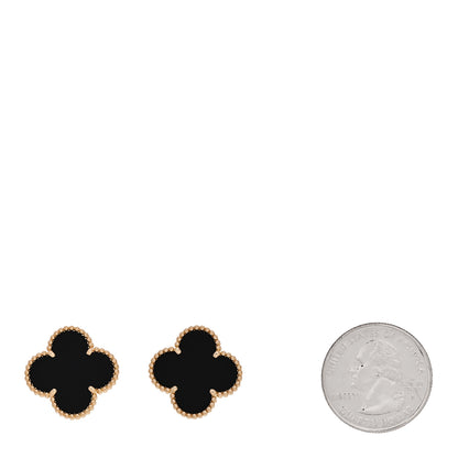 Van Cleef & Arpels 18K Yellow Gold Black Onyx Magic Alhambra Earrings 2 of 5