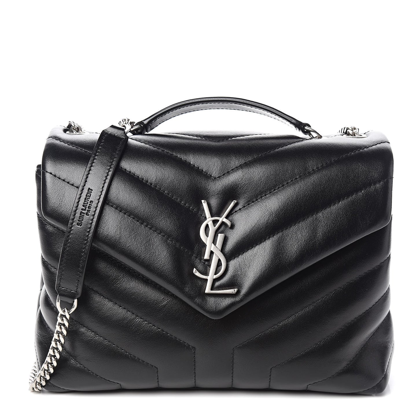 Calfskin Y Quilted Monogram Small Loulou Chain Satchel Black