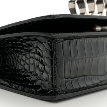 Alexander McQueen Shiny Calfskin Crocodile Embossed Knuckle Jeweled Crossbody Black 9 of 11