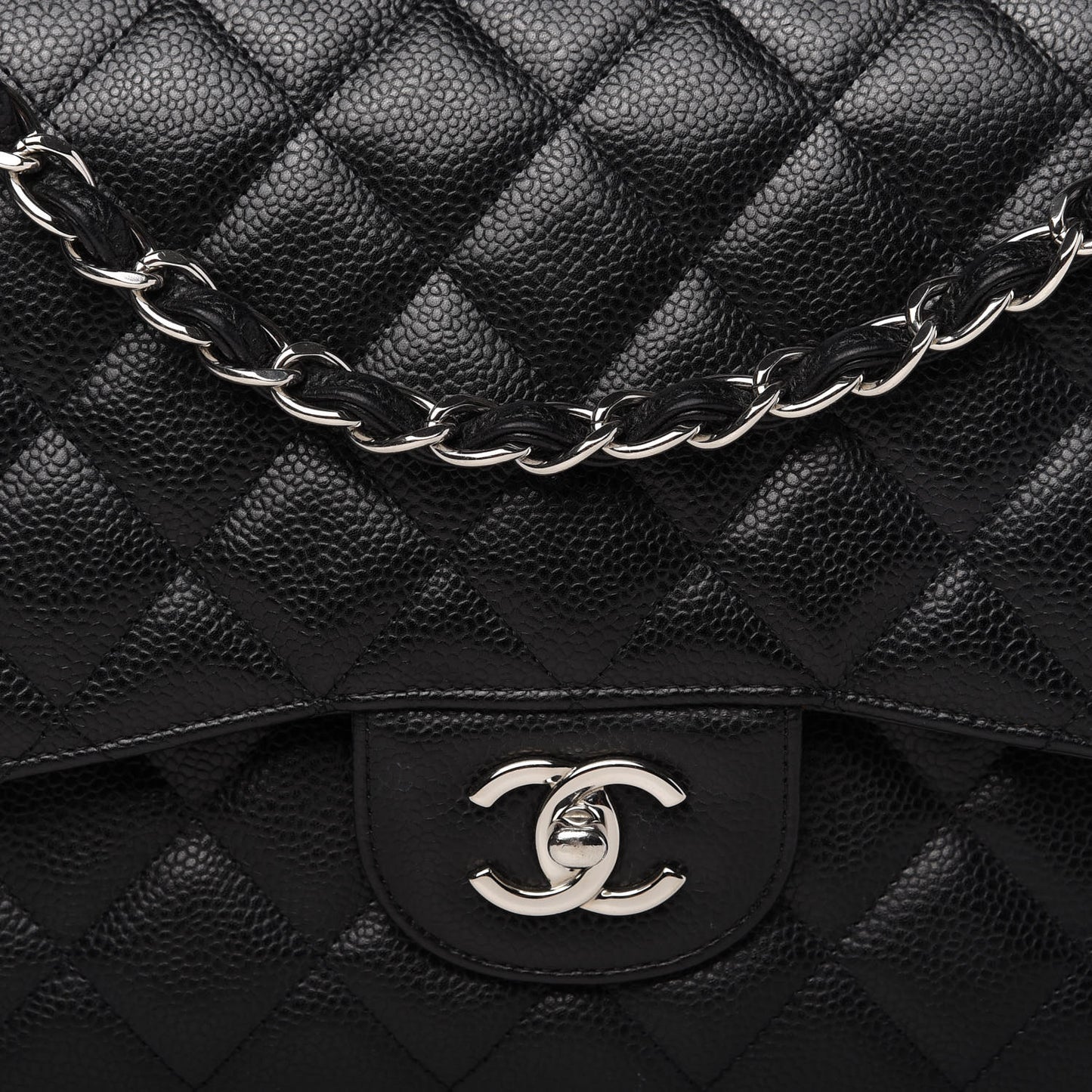 Caviar Quilted Jumbo Double Flap Black