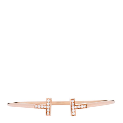 Tiffany 18K Rose Gold Diamond T Wire Bracelet 1 of 3