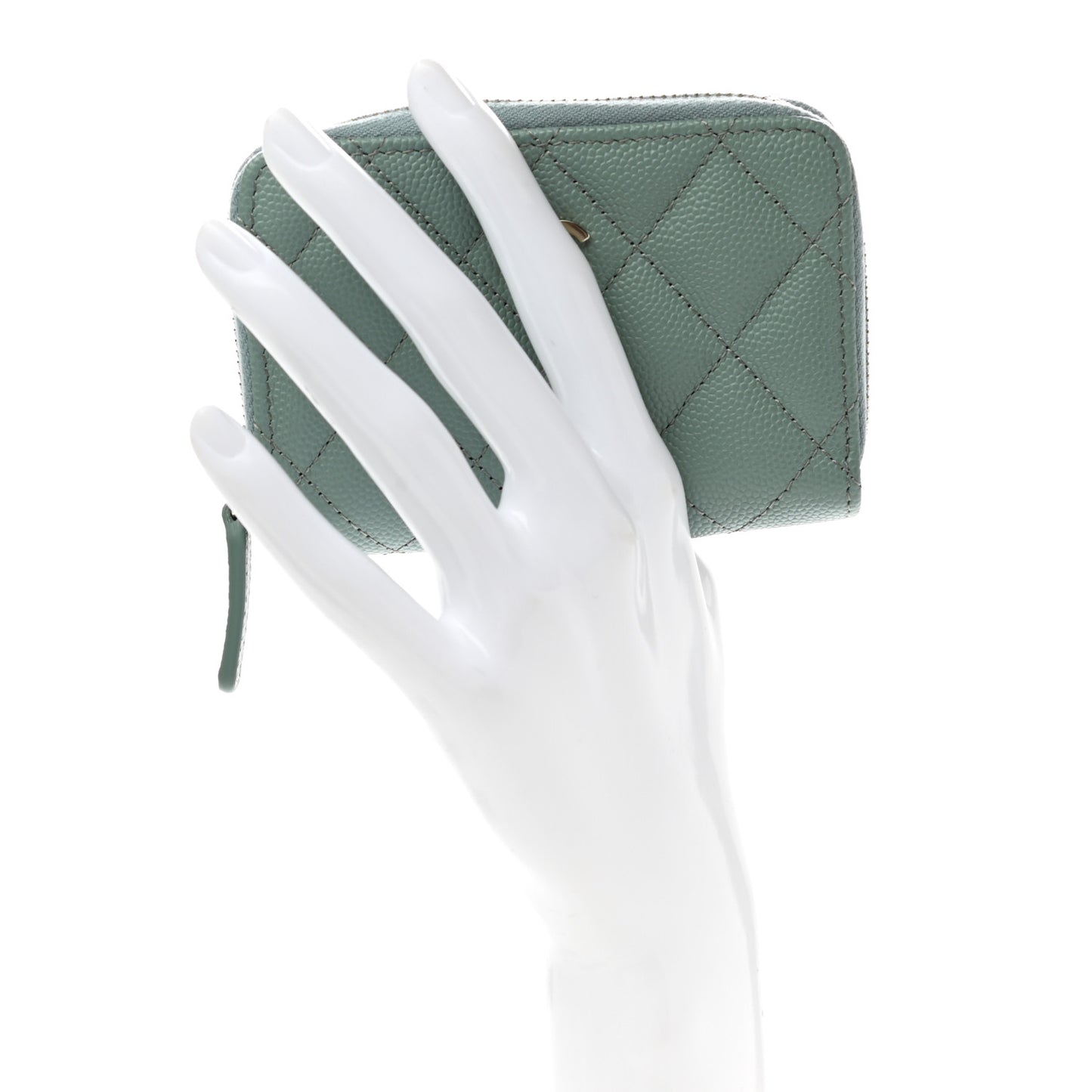 Caviar Quilted Zip Around Coin Purse Wallet Dark Green