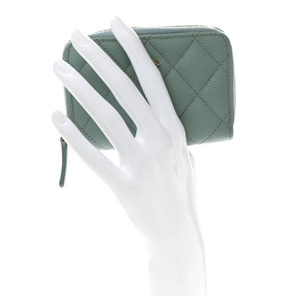Chanel Caviar Quilted Zip Around Coin Purse Wallet Dark Green 2 of 7