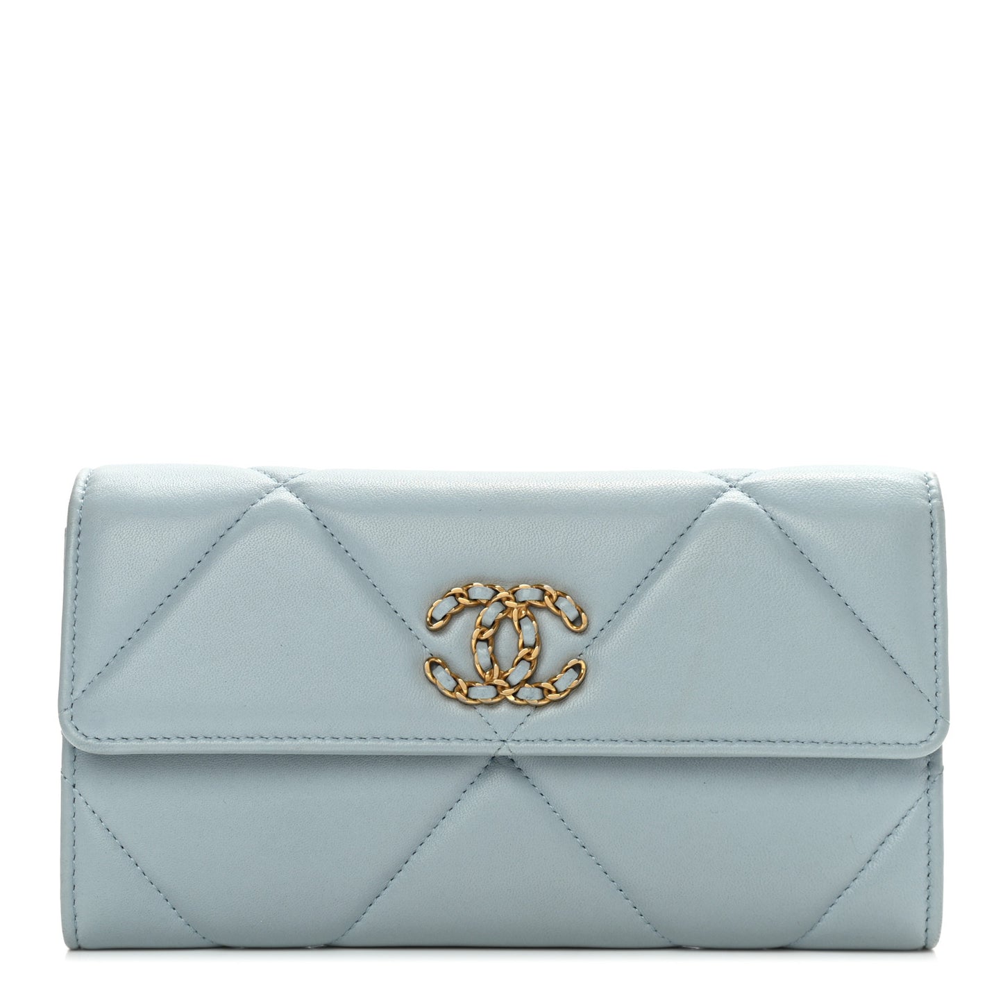Lambskin Quilted Chanel 19 Flap Wallet Light Blue