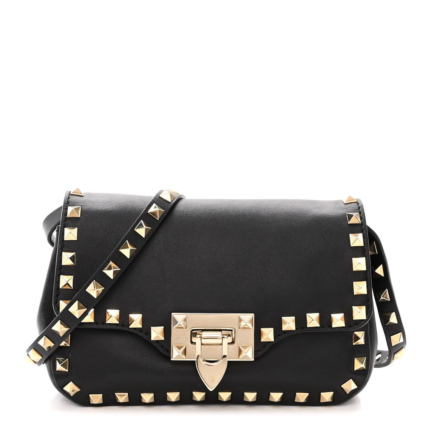 Vitello Mini Rockstud Flap Saddle Crossbody Bag Black