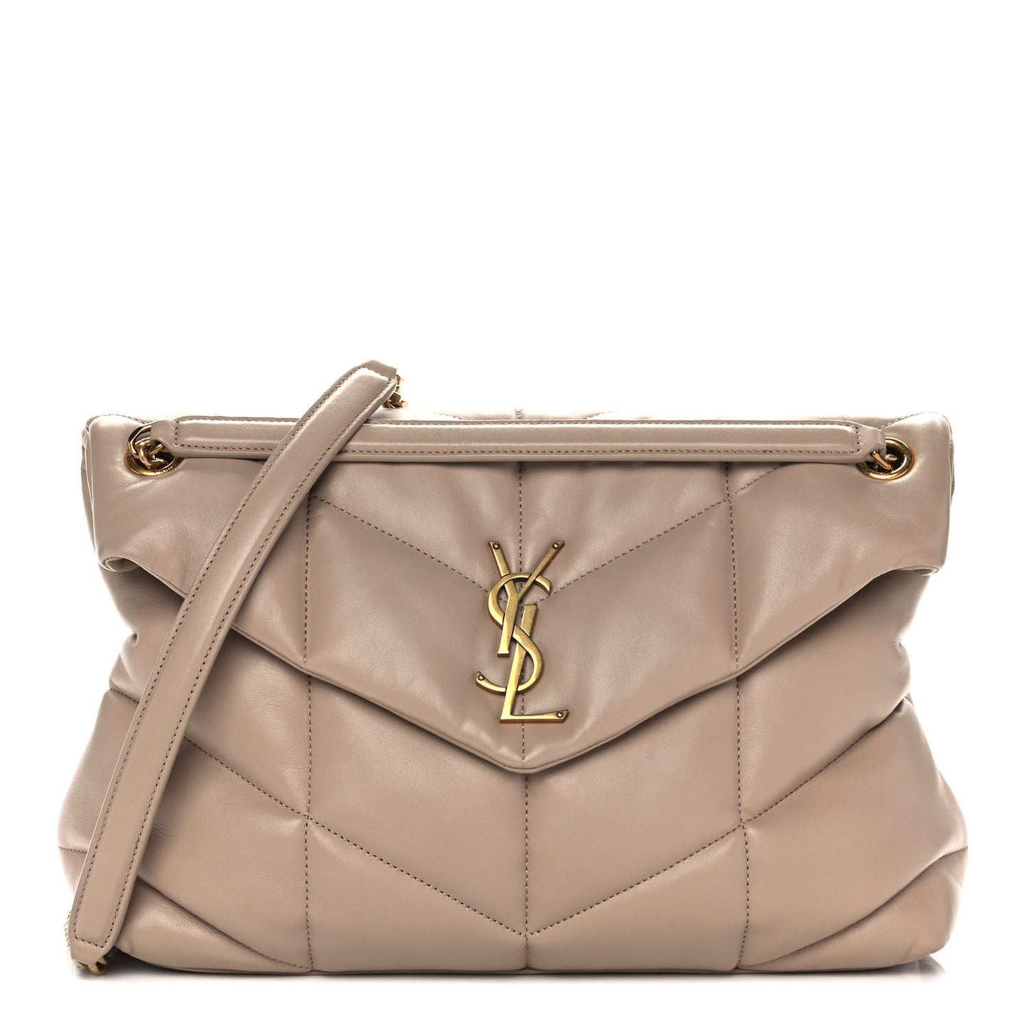 Lambskin Quilted Medium Loulou Puffer Monogram Chain Satchel Dark Beige