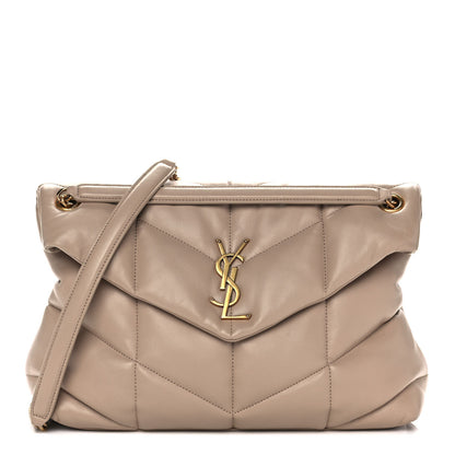Saint Laurent Lambskin Quilted Medium Loulou Puffer Monogram Chain Satchel Dark Beige 1 of 11