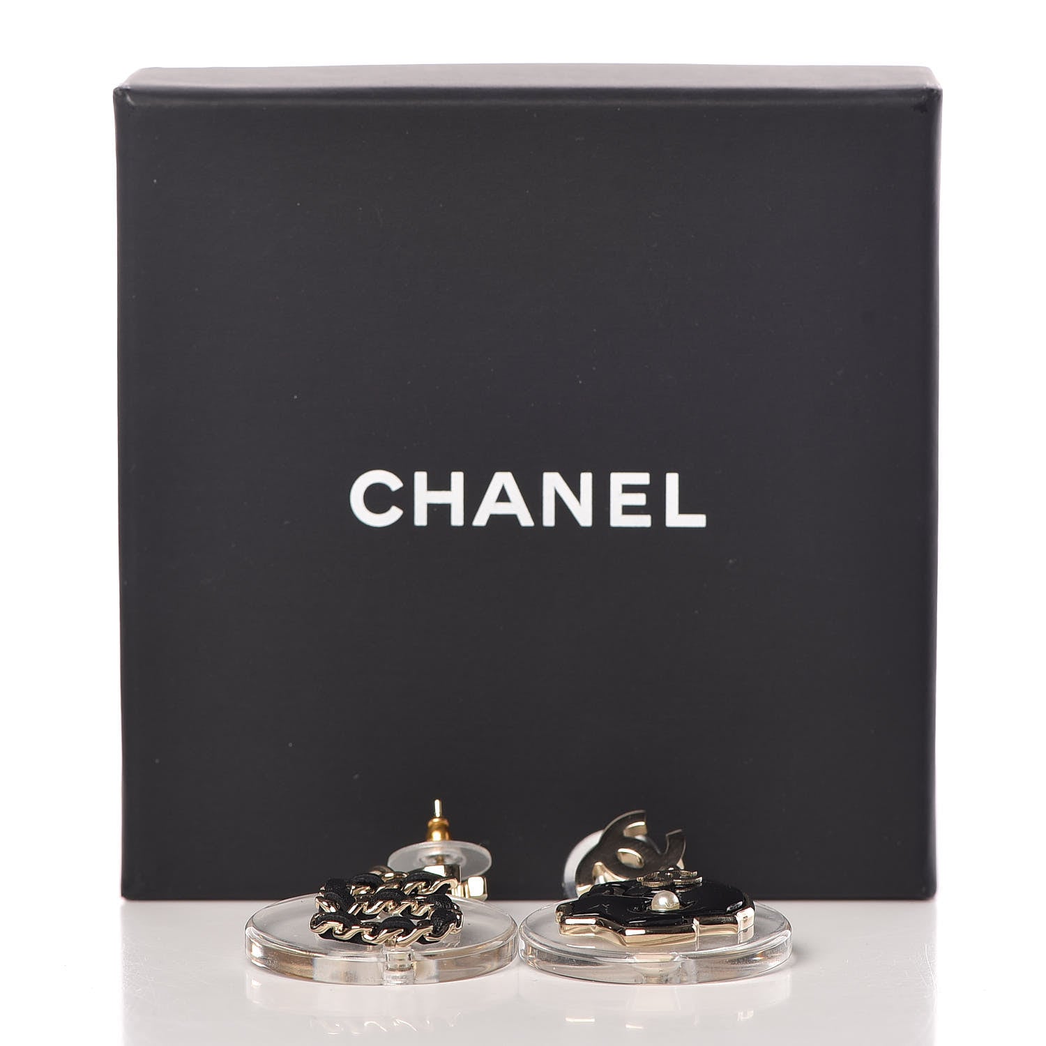 Chanel Resin Lambskin Chain N°5 Coco CC Drop Earrings Black Gold 5 of 5
