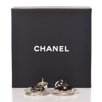 Chanel Resin Lambskin Chain N°5 Coco CC Drop Earrings Black Gold 5 of 5