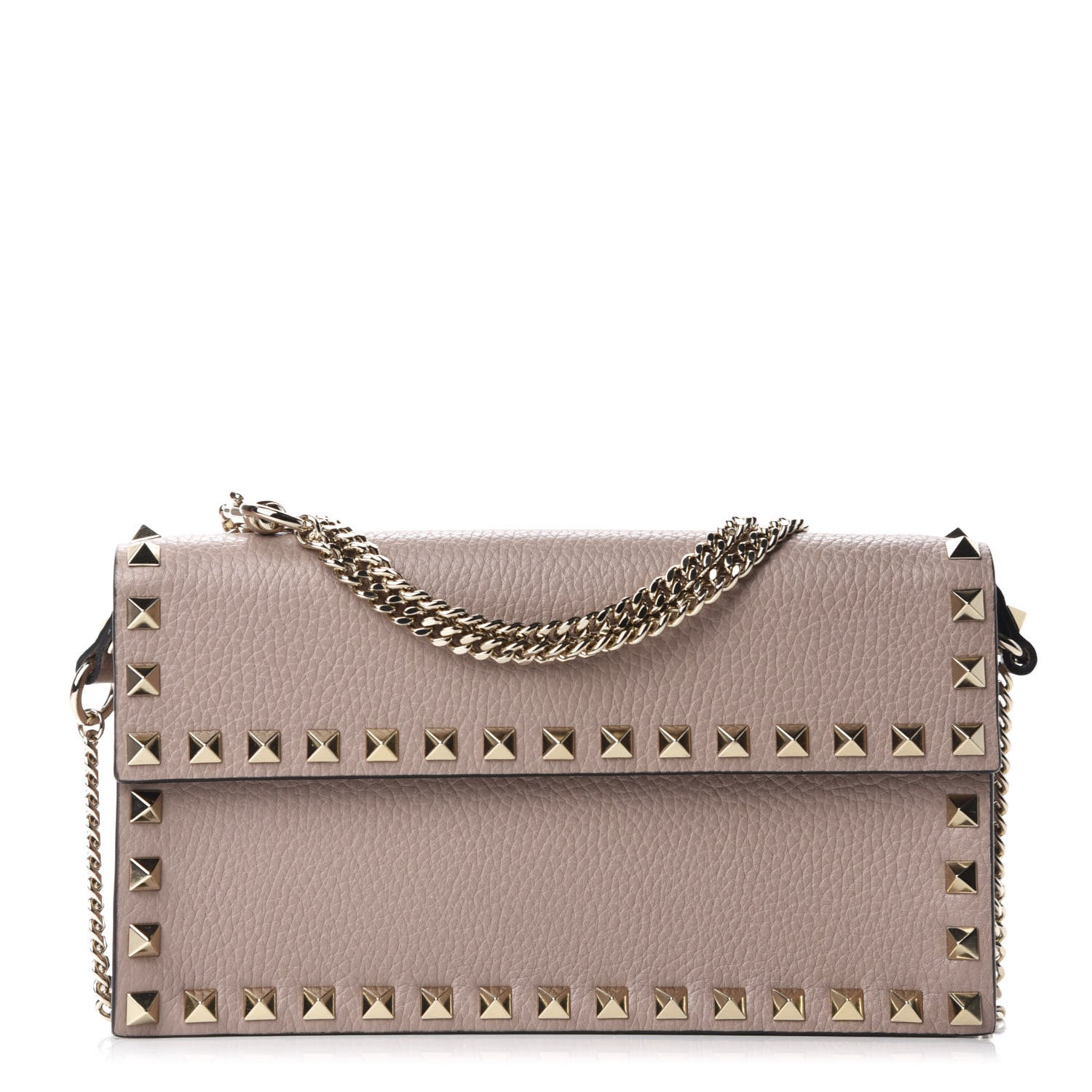 Valentino Garavani Pebbled Calfskin Rockstud Flap Wallet On Chain Poudre 1 of 10