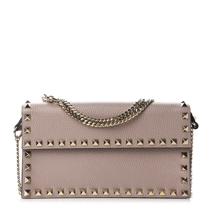 Valentino Garavani Pebbled Calfskin Rockstud Flap Wallet On Chain Poudre 1 of 10