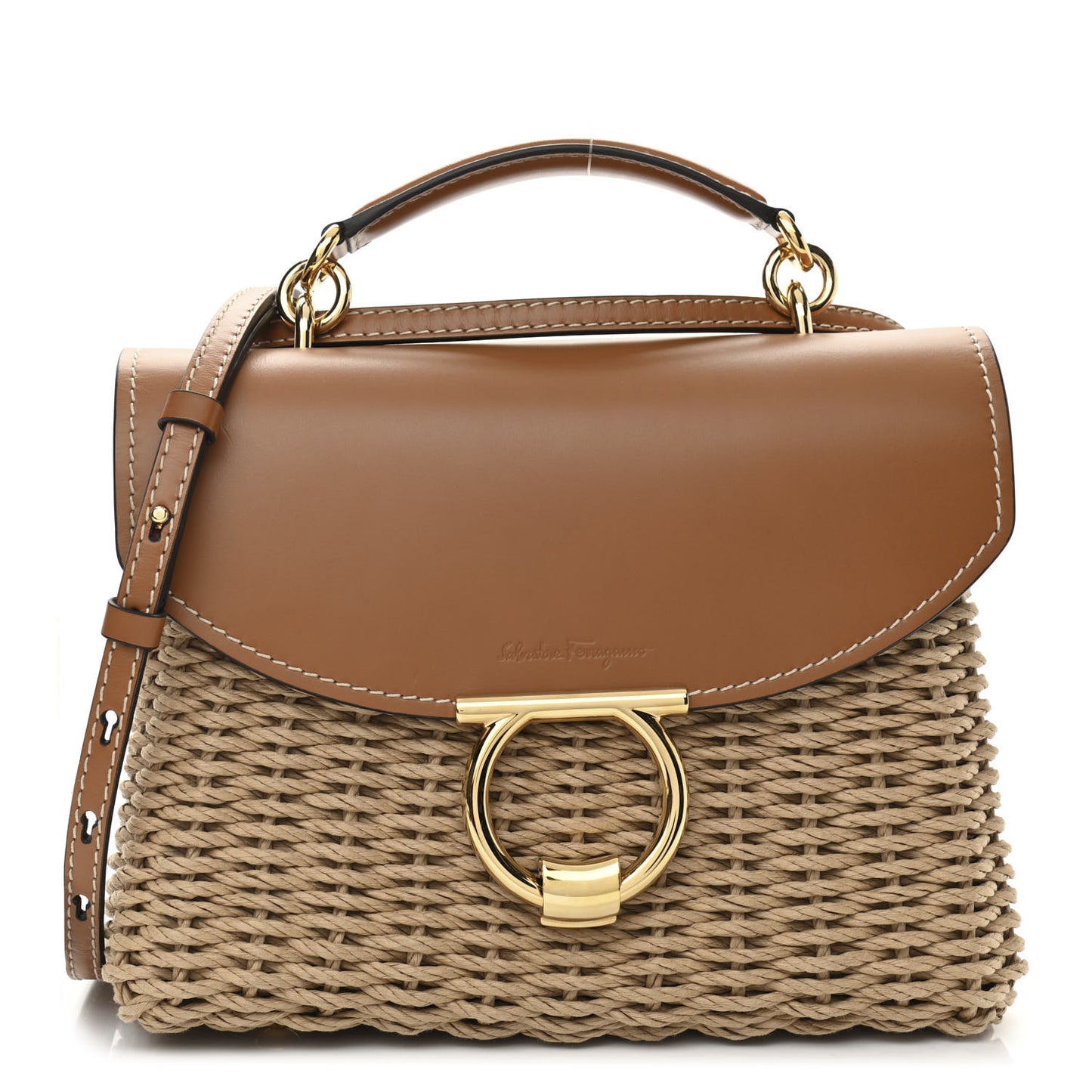 Calfskin Wicker Margot Top Handle Satchel Brown