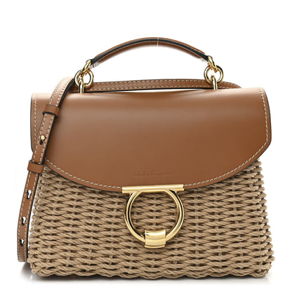 Salvatore Ferragamo Calfskin Wicker Margot Top Handle Satchel Brown 1 of 11