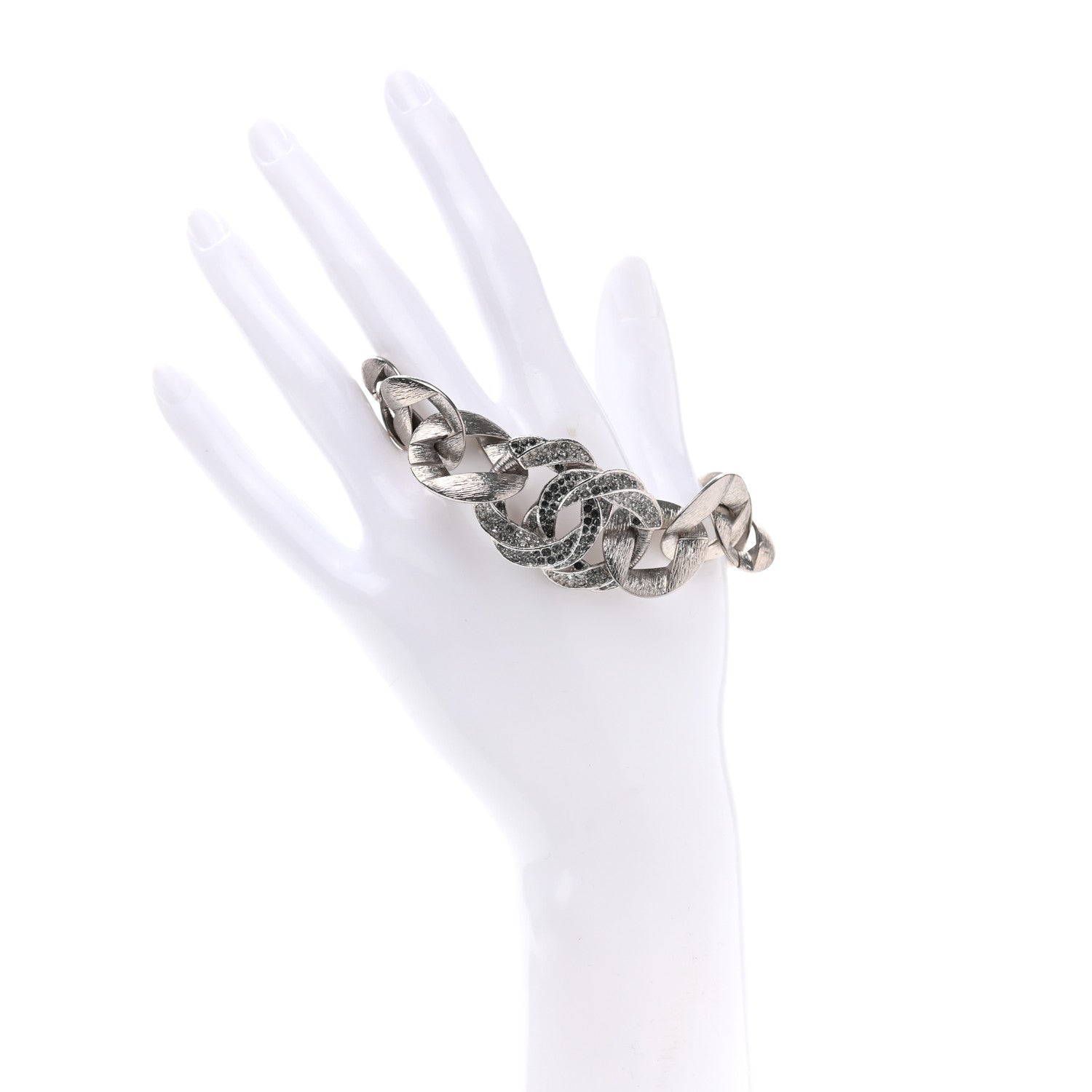 Chanel Crystal CC Chain Link Bracelet Grey 2 of 4