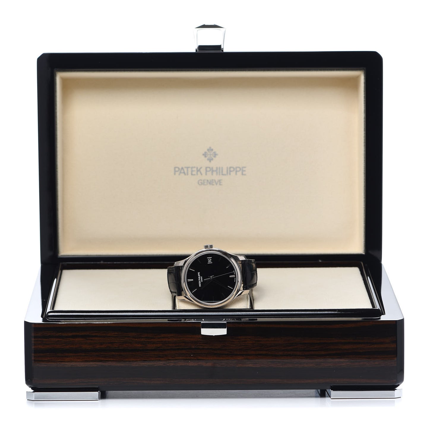 18K White Gold Alligator 39mm Calatrava Automatic Watch Black 5227G