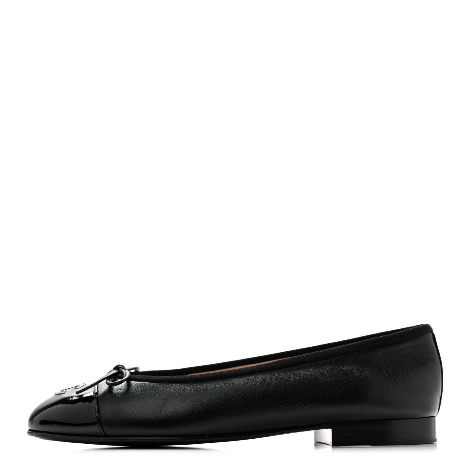 Chanel Lambskin Patent Cap Toe Ballerina Flats 37 Black 1 of 10