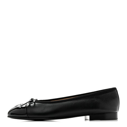 Chanel Lambskin Patent Cap Toe Ballerina Flats 37 Black 1 of 10
