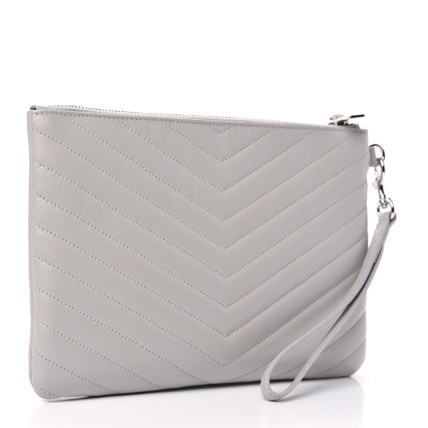 Saint Laurent Calfskin Matelasse Chevron Monogram A5 Wristlet Granite 3 of 7