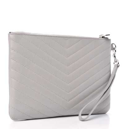 Saint Laurent Calfskin Matelasse Chevron Monogram A5 Wristlet Granite 3 of 7