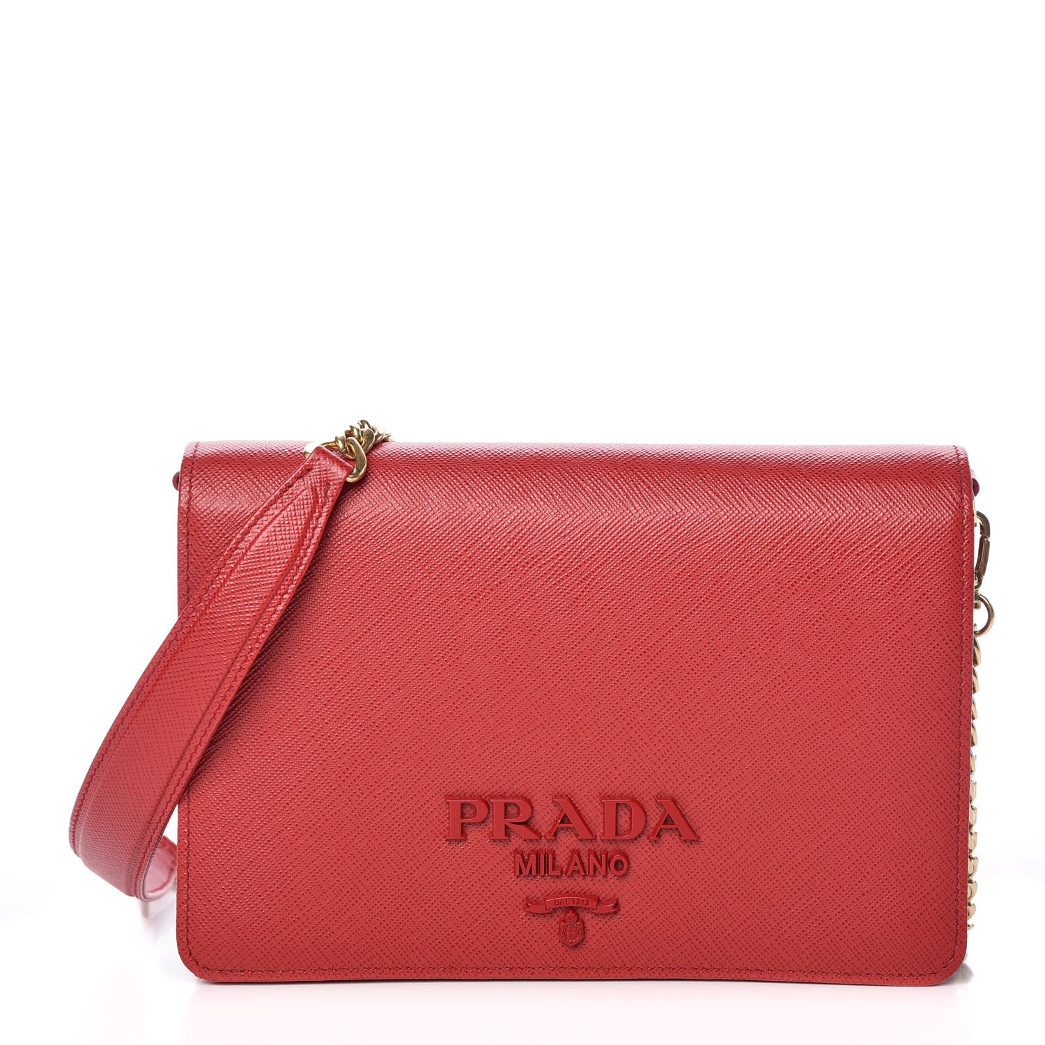 Prada Saffiano Lux Monochrome Chain Wallet Fuoco 1 of 11