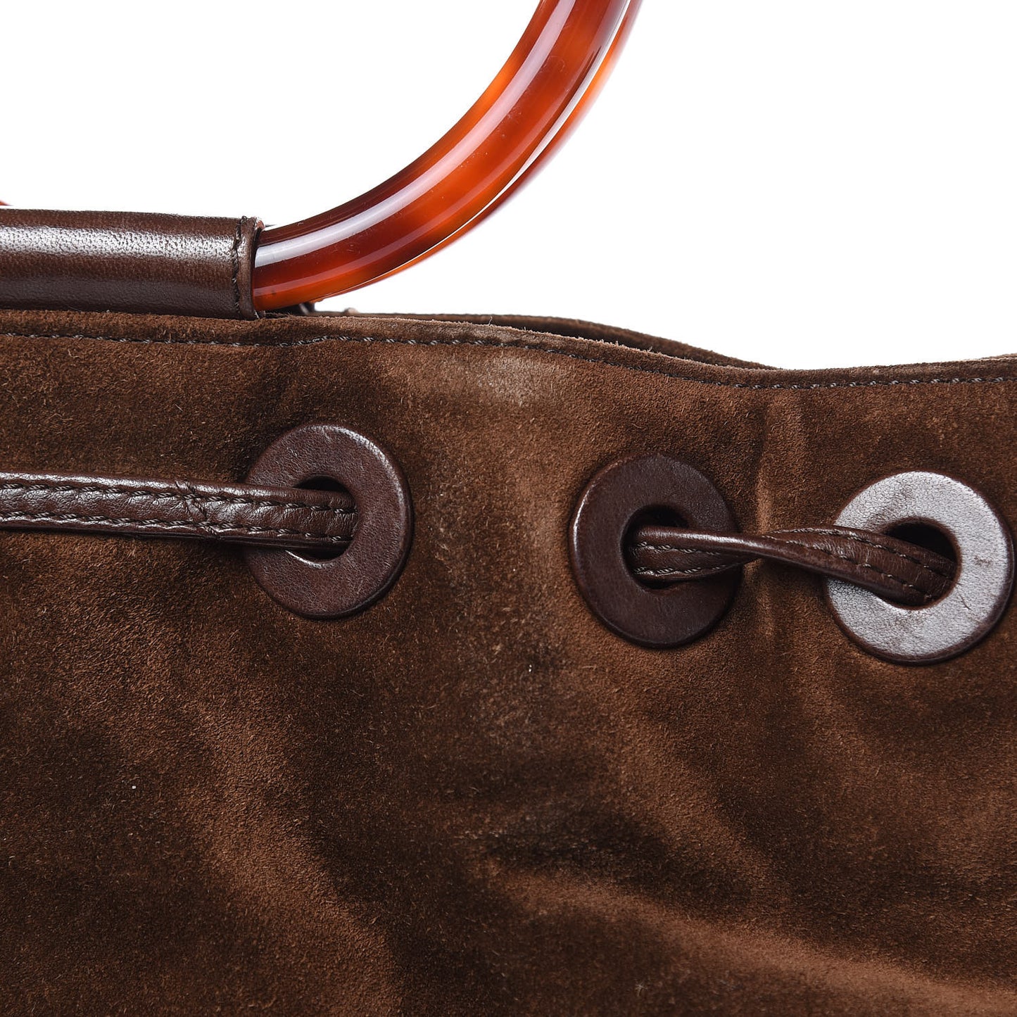 Suede Tortoise CC Drawstring Tote Brown