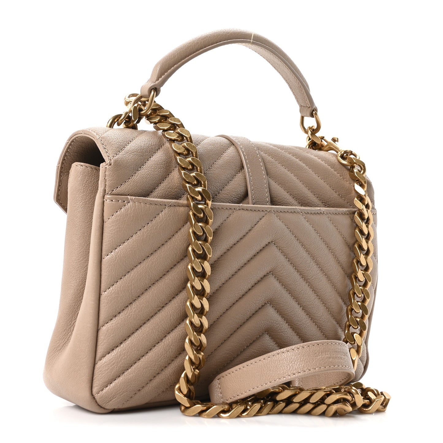 Sheepskin Matelasse Chevron Monogram Medium College Bag Dark Beige