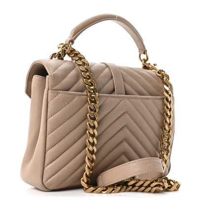 Saint Laurent Sheepskin Matelasse Chevron Monogram Medium College Bag Dark Beige 3 of 10