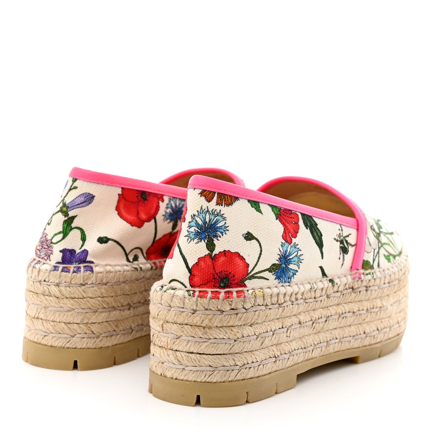 Canvas Flora Print Platform Espadrilles 38 White Multicolor Fuxia