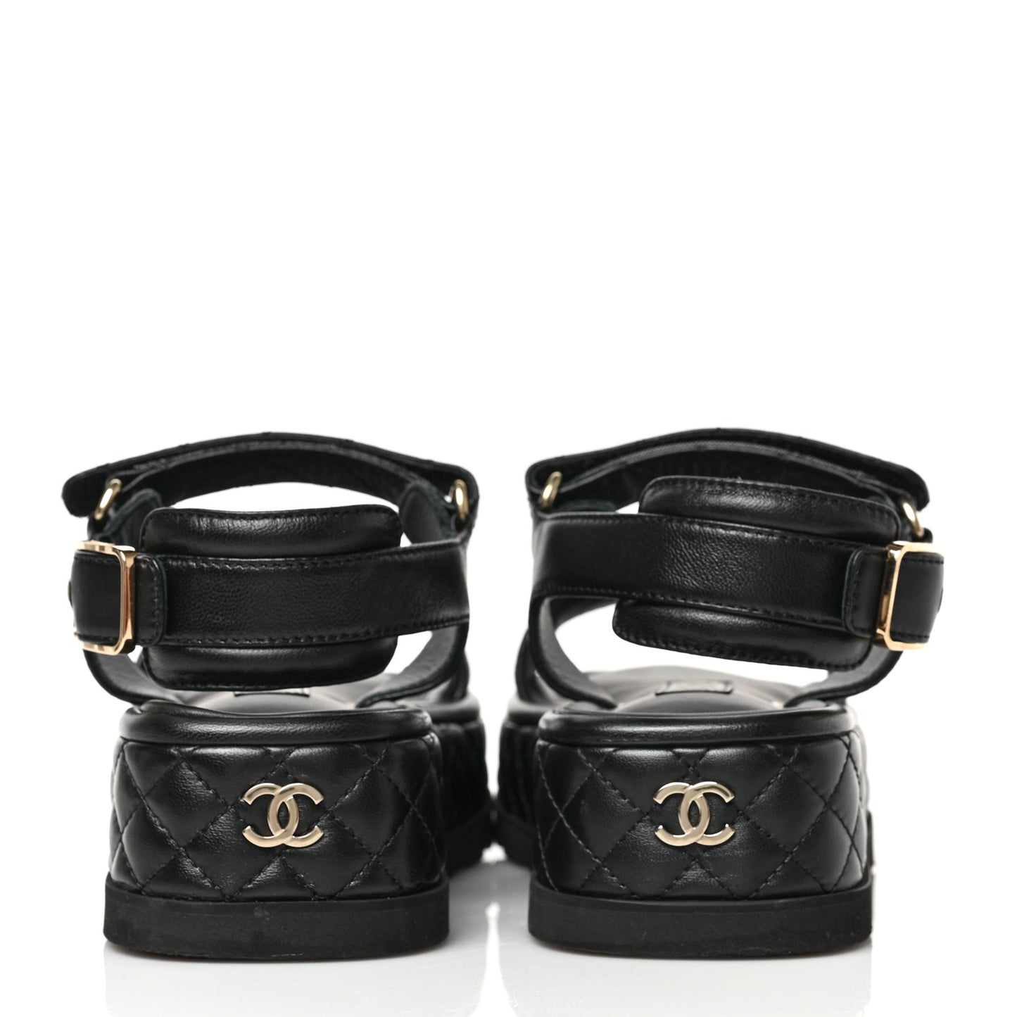 Lambskin Quilted Platform Sandals 38 Black
