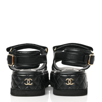 Chanel Lambskin Quilted Platform Sandals 38 Black 5 of 9