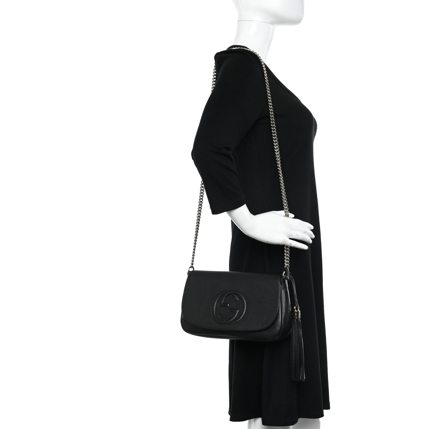 Pebbled Calfskin Medium Soho Flap Crossbody Black