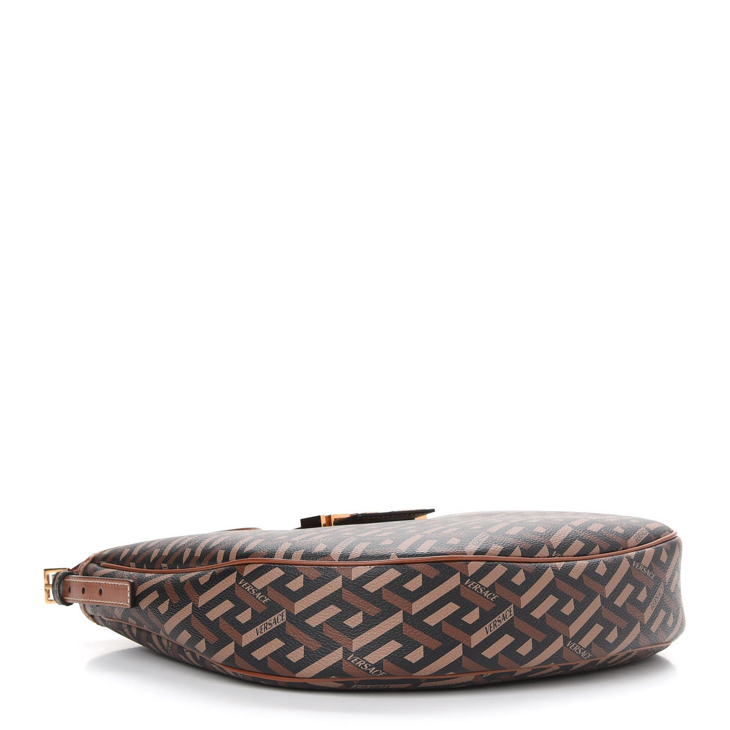 Coated Canvas Calfskin La Greca Signature Shoulder Bag Black Caramel