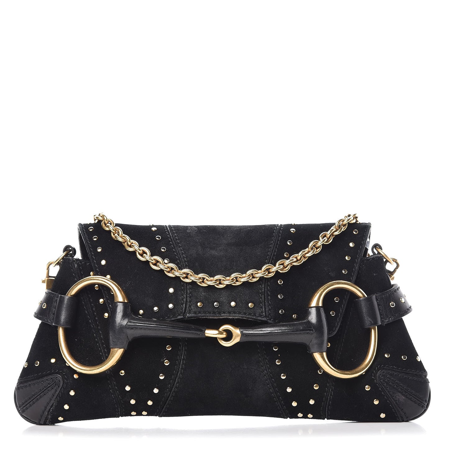 Suede Studded Horsebit Clutch Bag Black