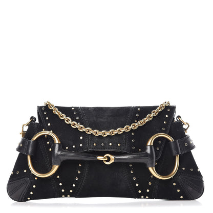 Gucci Suede Studded Horsebit Clutch Bag Black 1 of 24