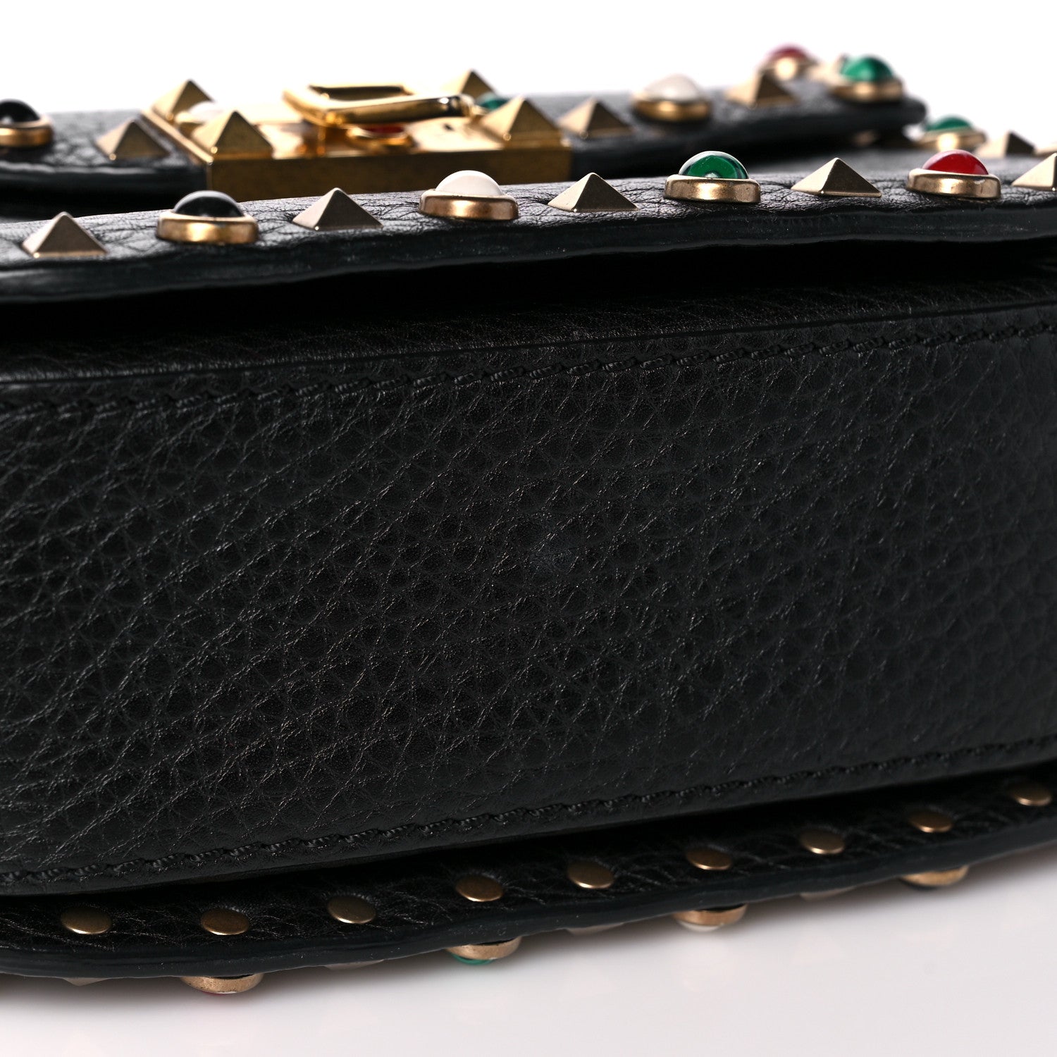 Valentino Garavani Pebbled Calfskin Rockstud Rolling Flip Lock Crossbody Bag Black 13 of 14