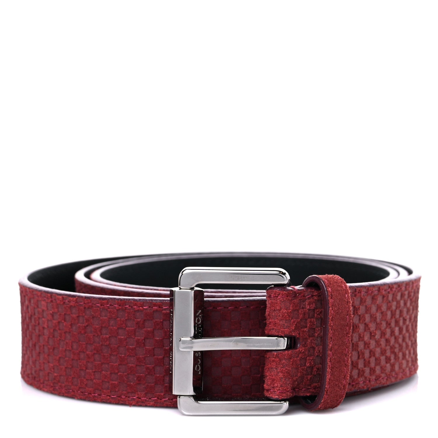 Louis Vuitton Suede Calfskin Mini Damier Belt 100 40 Bordeaux 1 of 6
