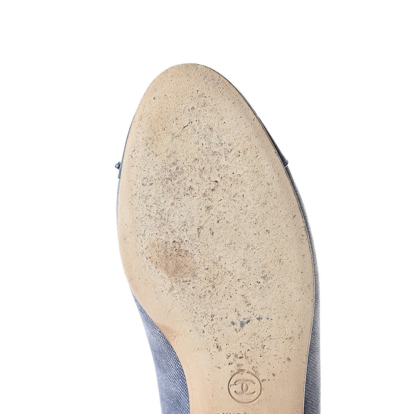 Satin Denim Goatskin CC Cap Toe Ballerina Flats 39.5 Blue