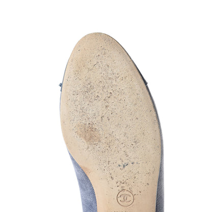Chanel Satin Denim Goatskin CC Cap Toe Ballerina Flats 39.5 Blue 11 of 15